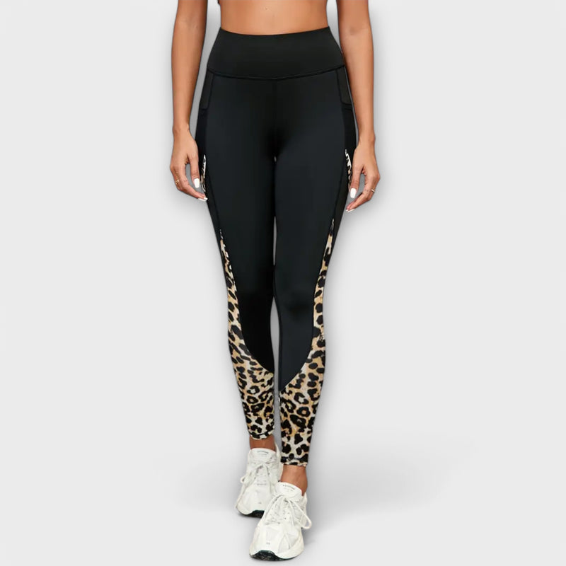 High-Waist Leopard Mesh Træningstights med Lommer