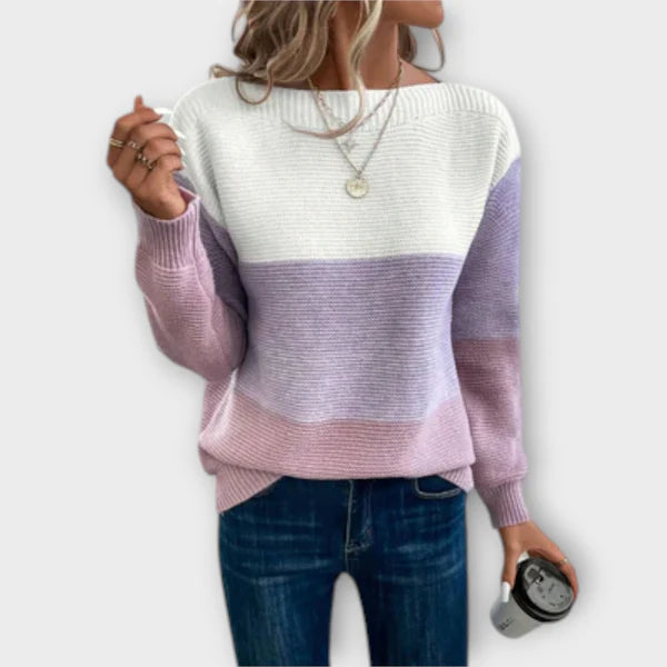 Clara - Elegant Trefarvet Patchwork-Pullover