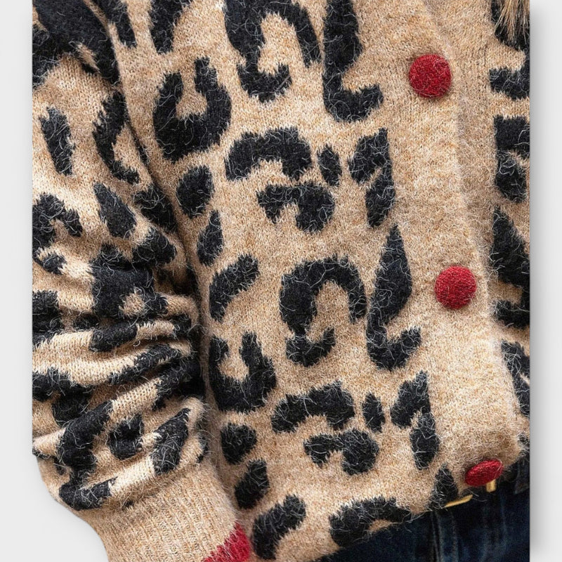 Unik Brun Leopardmønstret Cardigan med Lange Ærmer