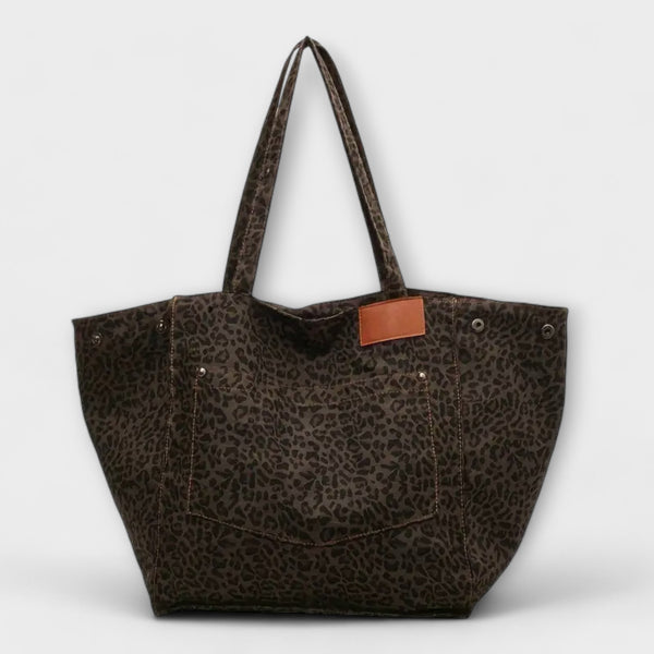 Elegant Leopardmønstret Canvas Skuldertaske