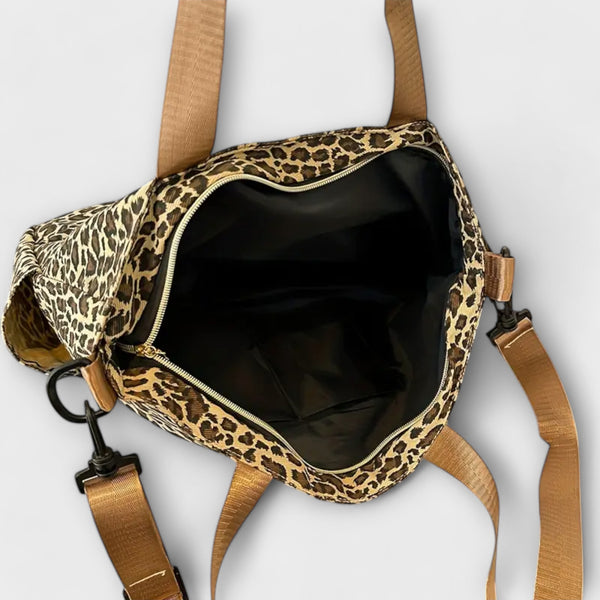 Leopardmønstret Canvas Crossbody Taske