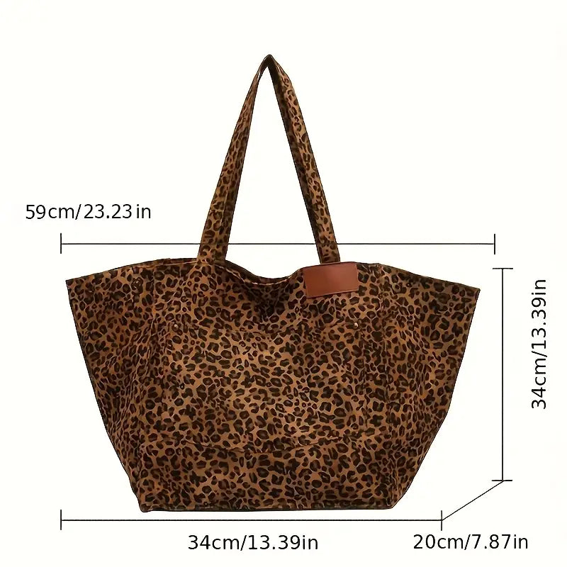 Elegant Leopardmønstret Canvas Skuldertaske